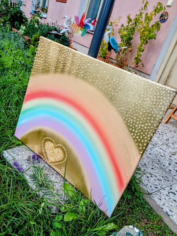 Obraz ZÁZRAČNOST na zlatém plátně s diamantovým křišťálem - ORIGINÁL OLEJ 50 x 60 cm